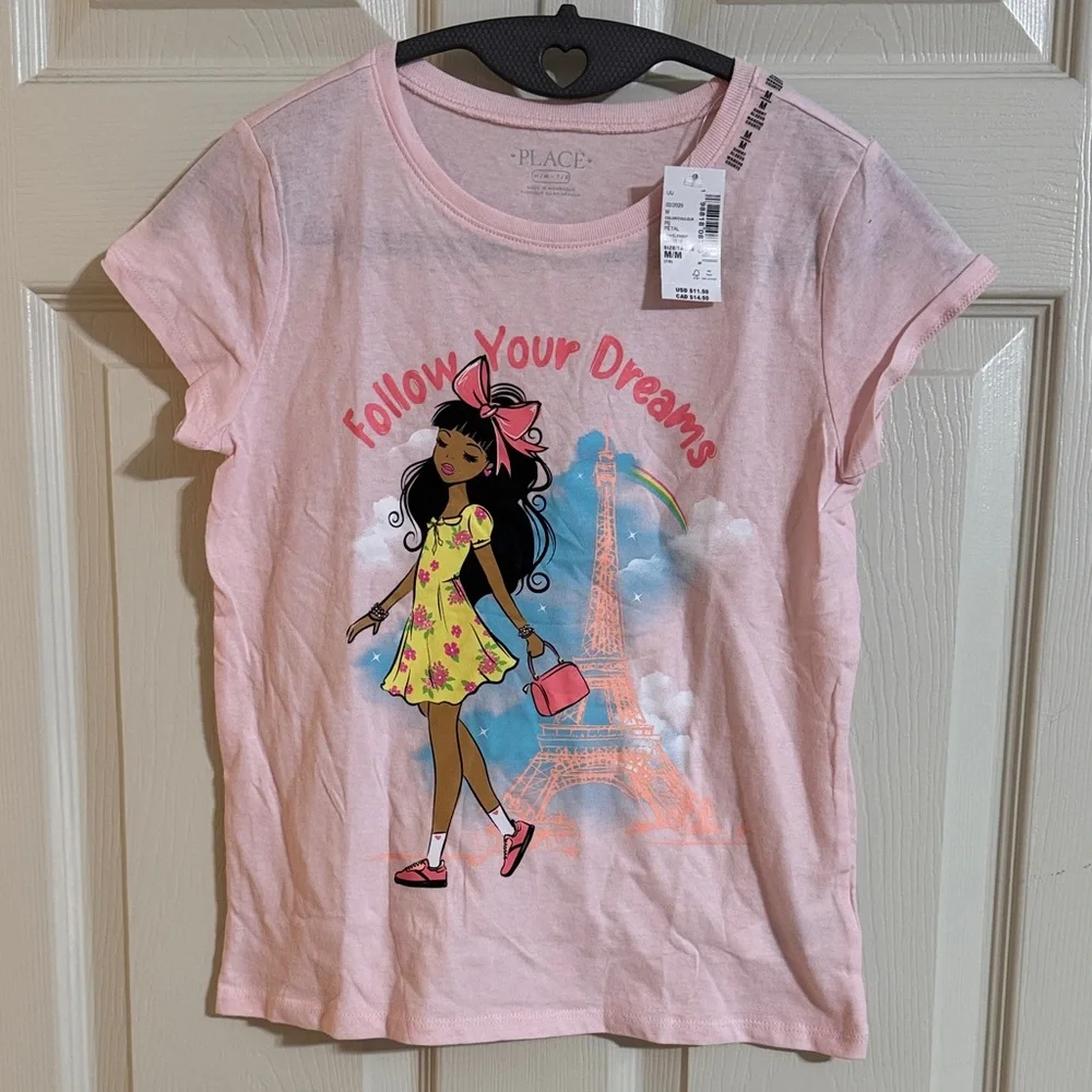 Children's Place Pink 'Follow Your Dreams' Eiffel Tower Tee Kids M